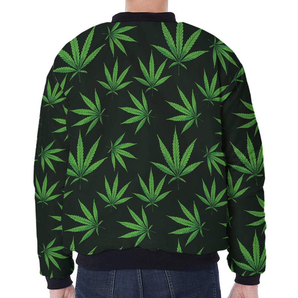 Pot Leaf Pattern Print Zip Sleeve Bomber Jacket