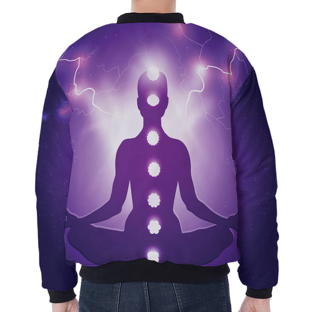 Power Of Seven Chakras Print Zip Sleeve Bomber Jacket