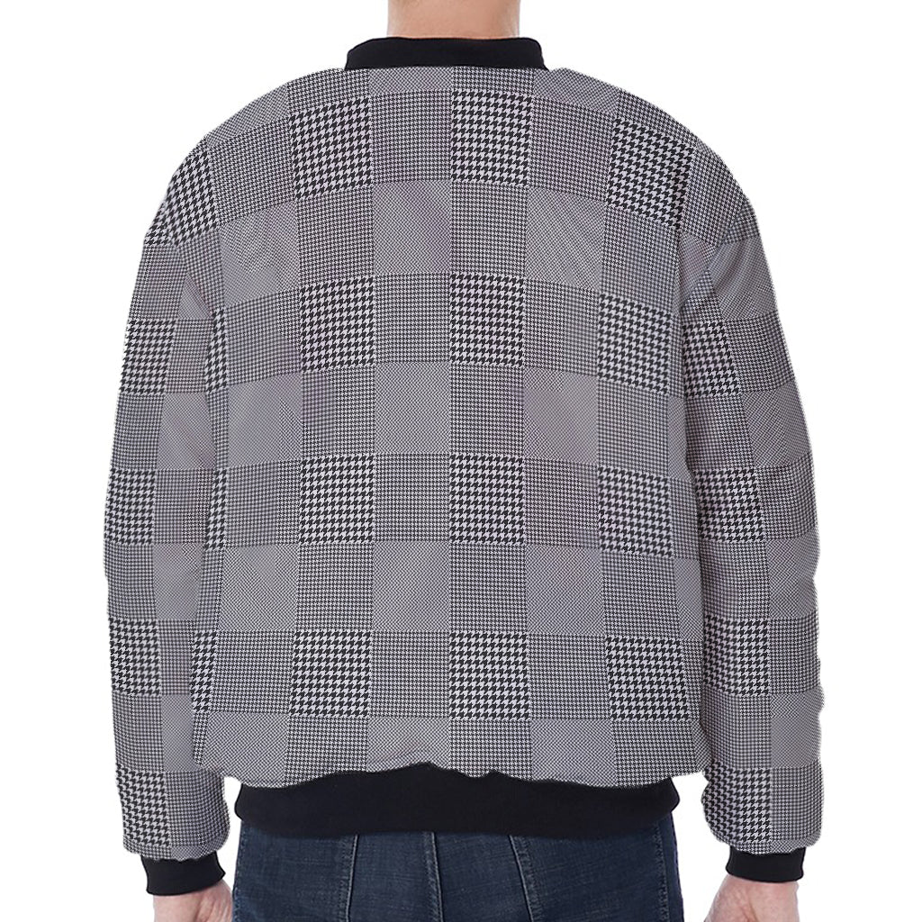Prince of Wales Check Pattern Print Zip Sleeve Bomber Jacket