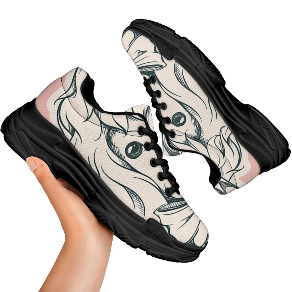 Princess Poodle Print Black Chunky Shoes