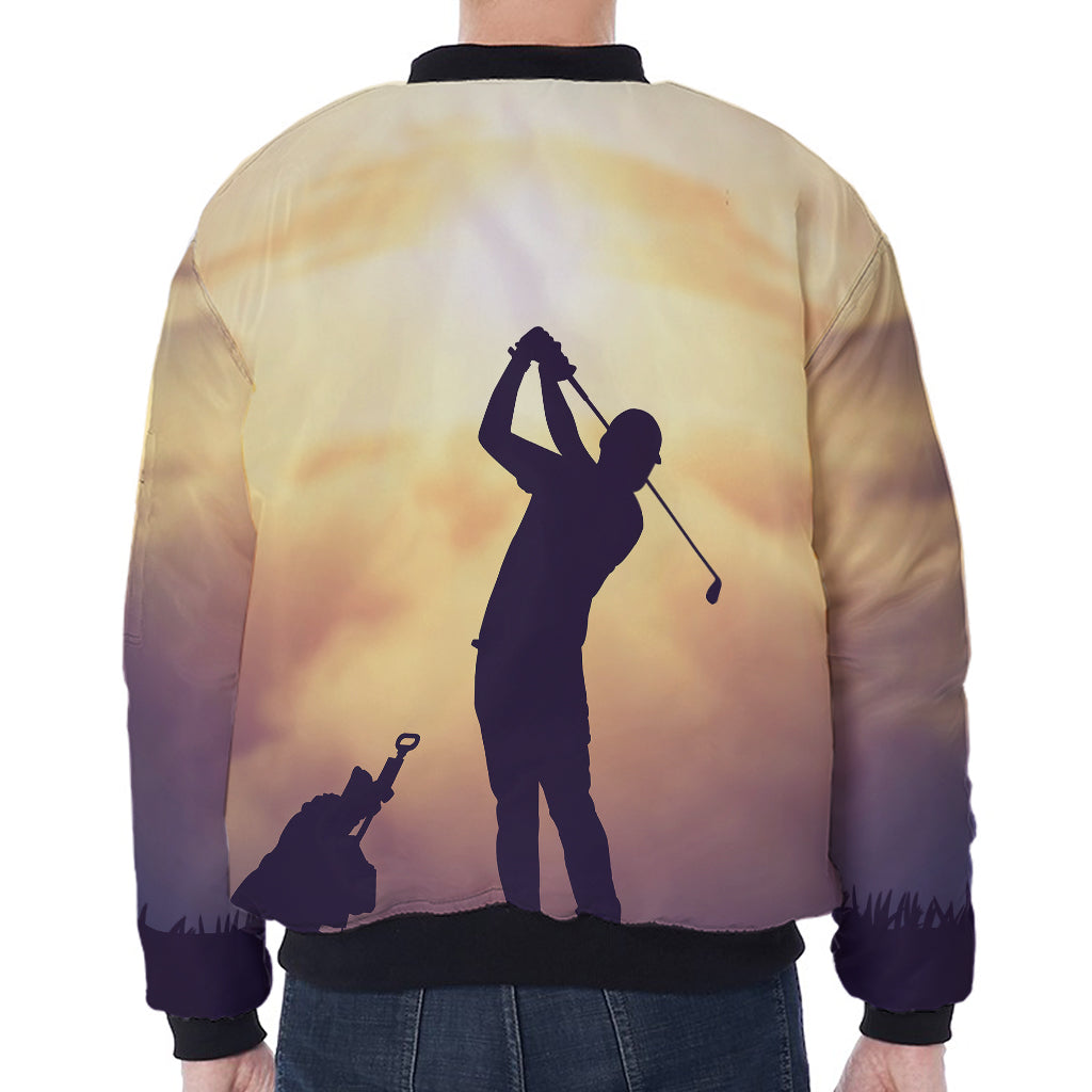 Pro Golf Swing Print Zip Sleeve Bomber Jacket