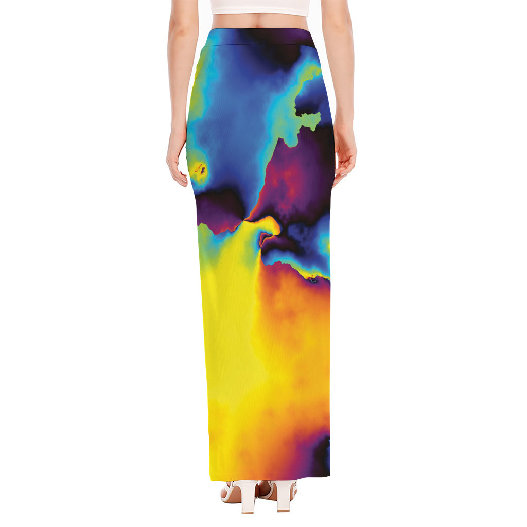 Psychedelic Acid Print High Slit Maxi Skirt