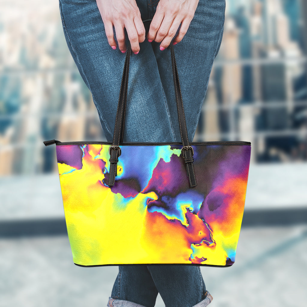 Psychedelic Acid Print Leather Tote Bag