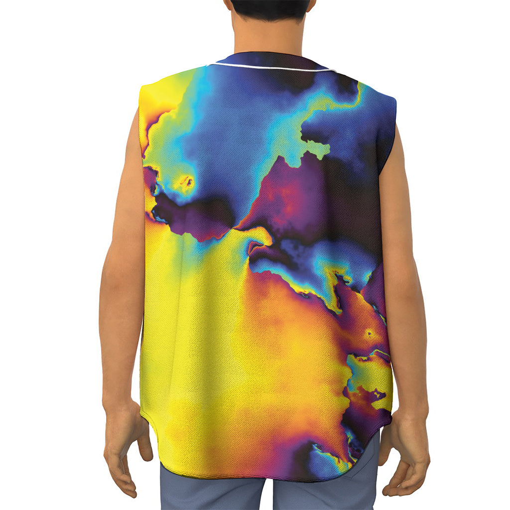 Psychedelic Acid Print Sleeveless Baseball Jersey