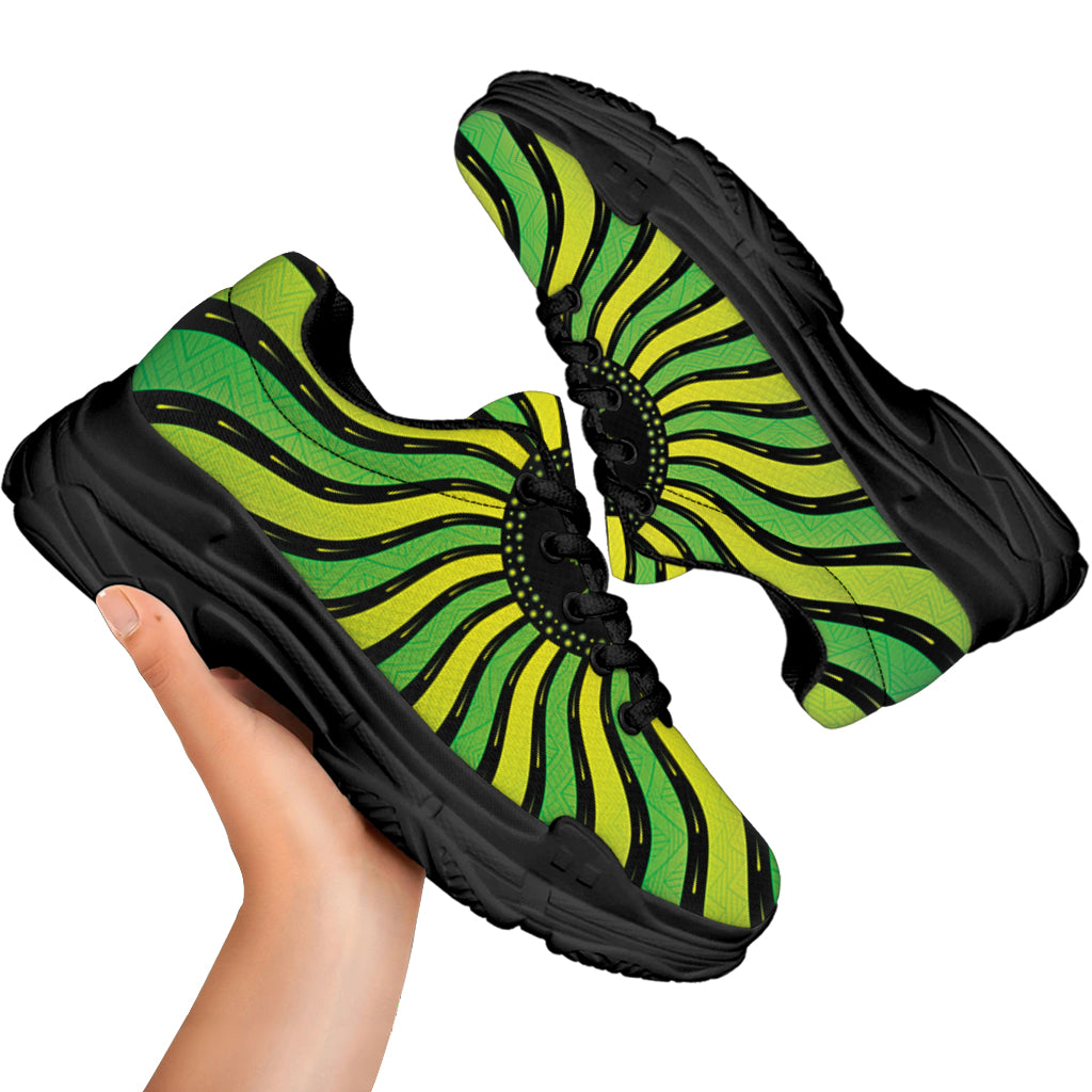 Psychedelic Cannabis Leaf Print Black Chunky Shoes
