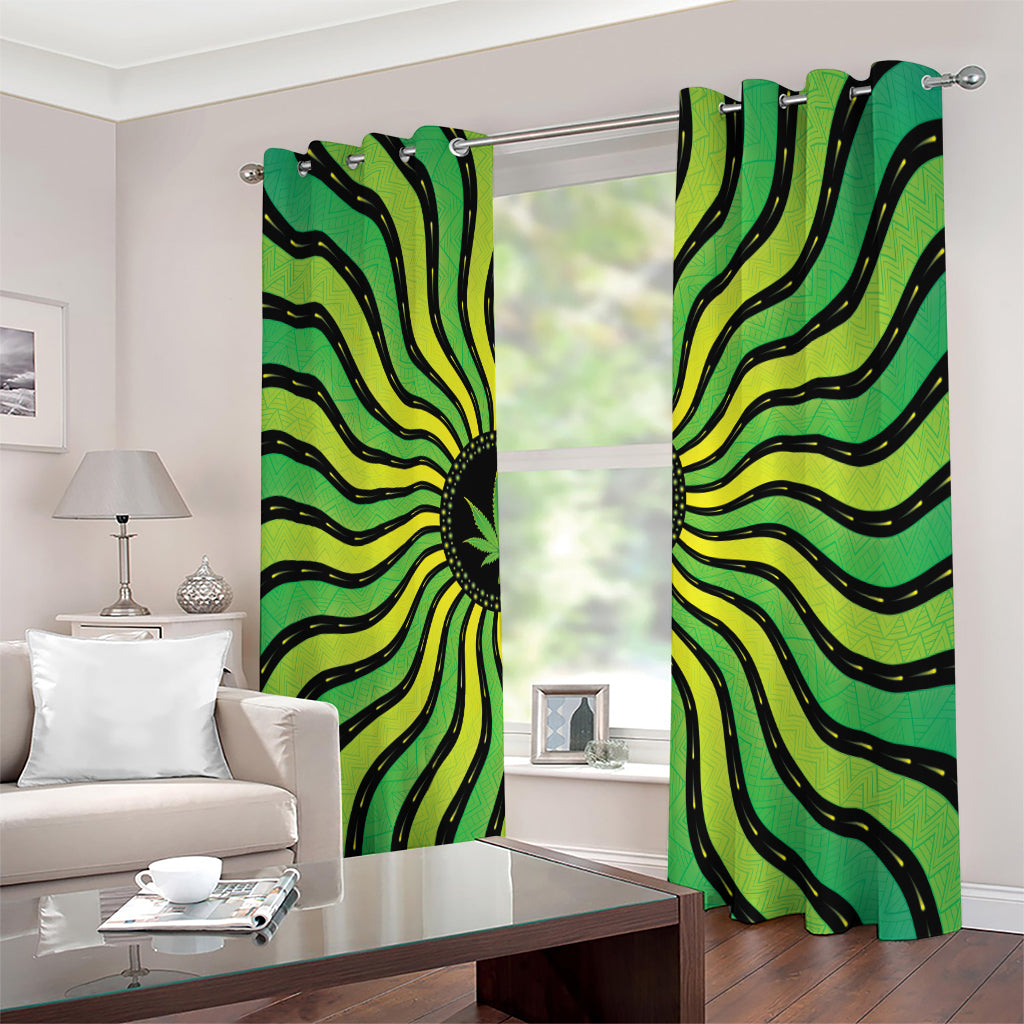 Psychedelic Cannabis Leaf Print Extra Wide Grommet Curtains