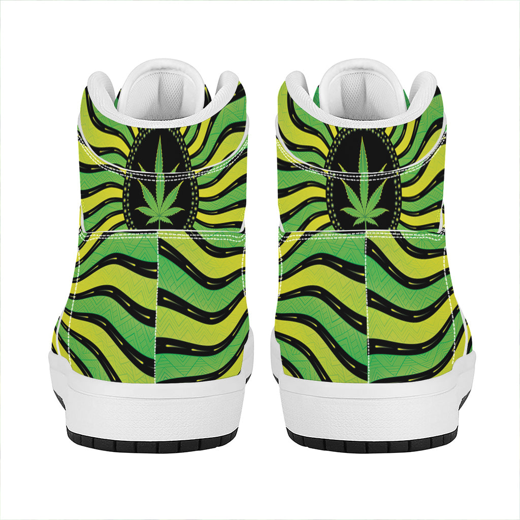 Psychedelic Cannabis Leaf Print High Top Leather Sneakers