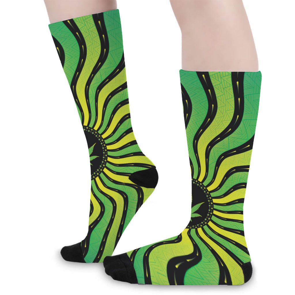 Psychedelic Cannabis Leaf Print Long Socks
