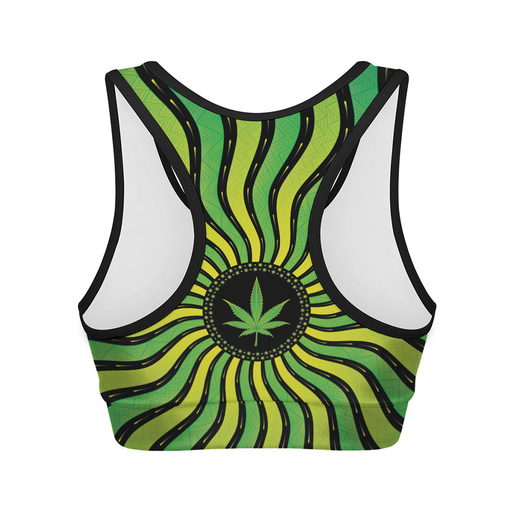 Psychedelic Cannabis Leaf Print Women's Sports Bra