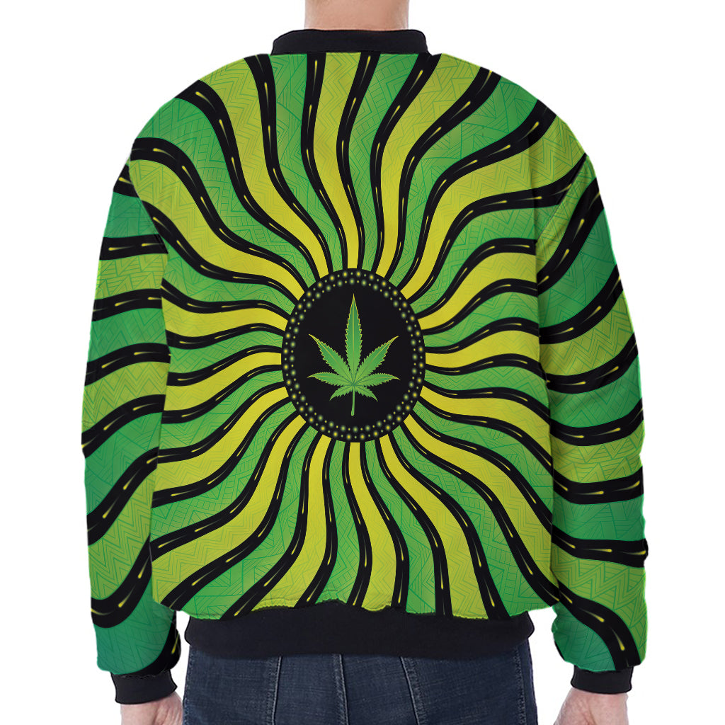 Psychedelic Cannabis Leaf Print Zip Sleeve Bomber Jacket