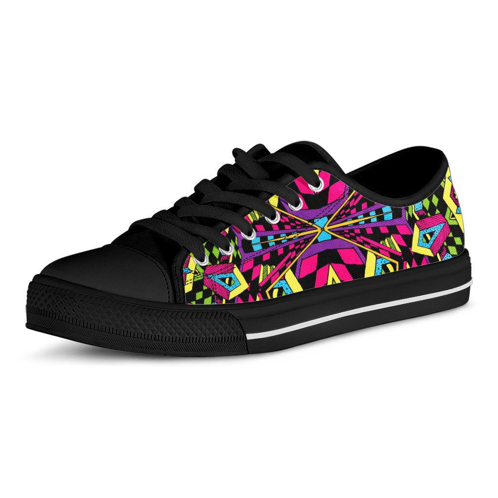 Psychedelic Ethnic Trippy Print Black Low Top Sneakers