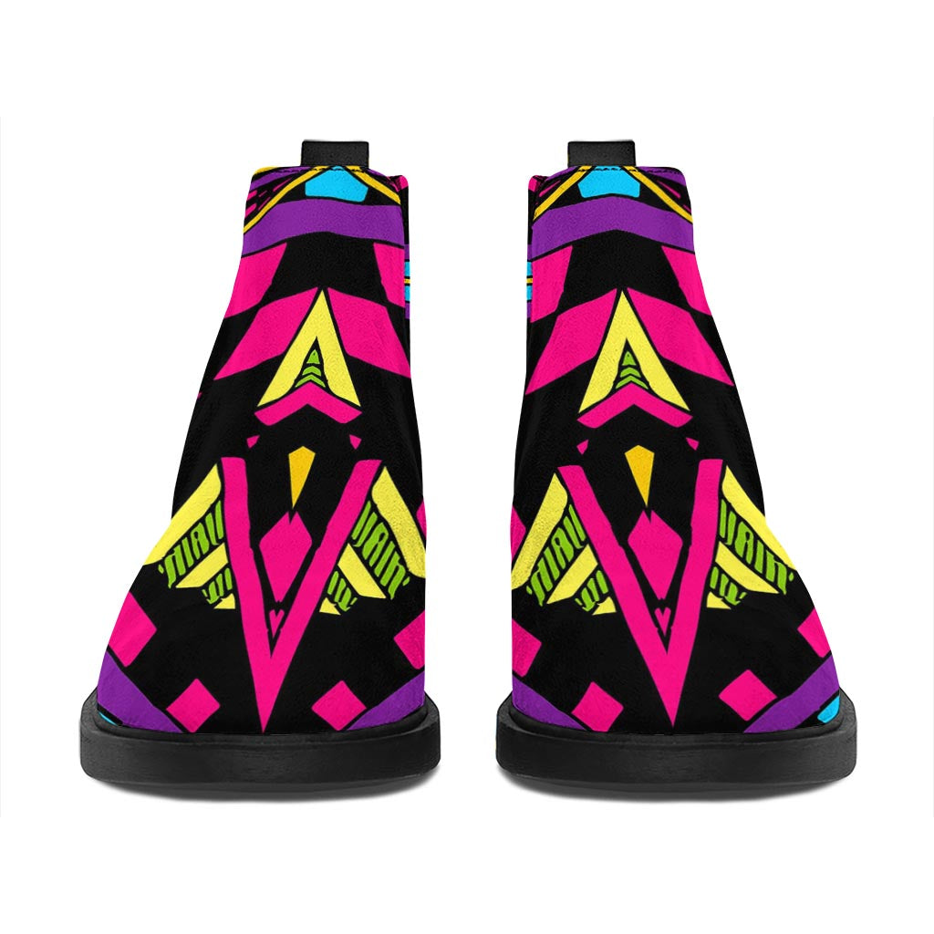 Psychedelic Ethnic Trippy Print Flat Ankle Boots