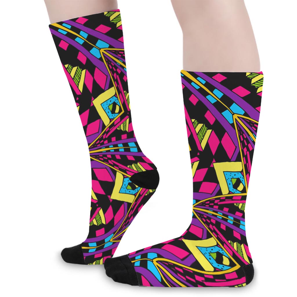 Psychedelic Ethnic Trippy Print Long Socks