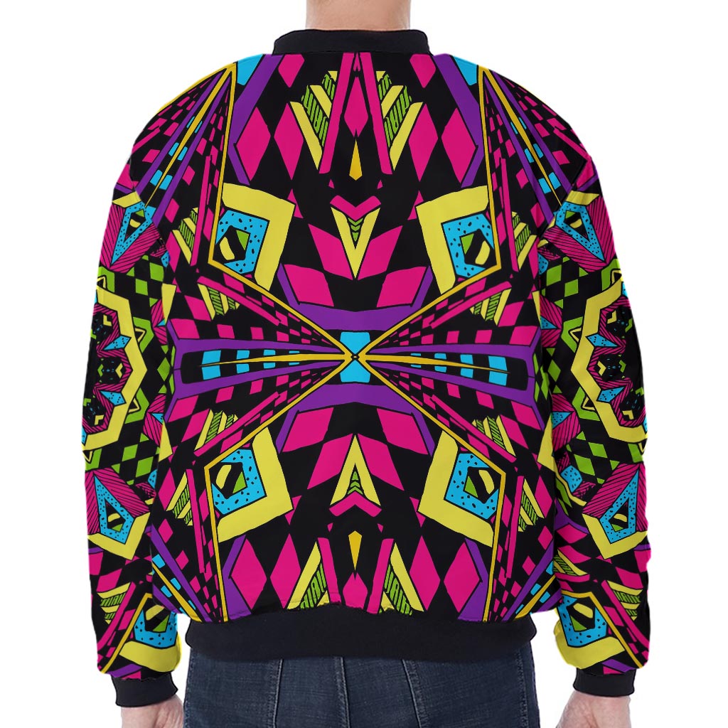 Psychedelic Ethnic Trippy Print Zip Sleeve Bomber Jacket