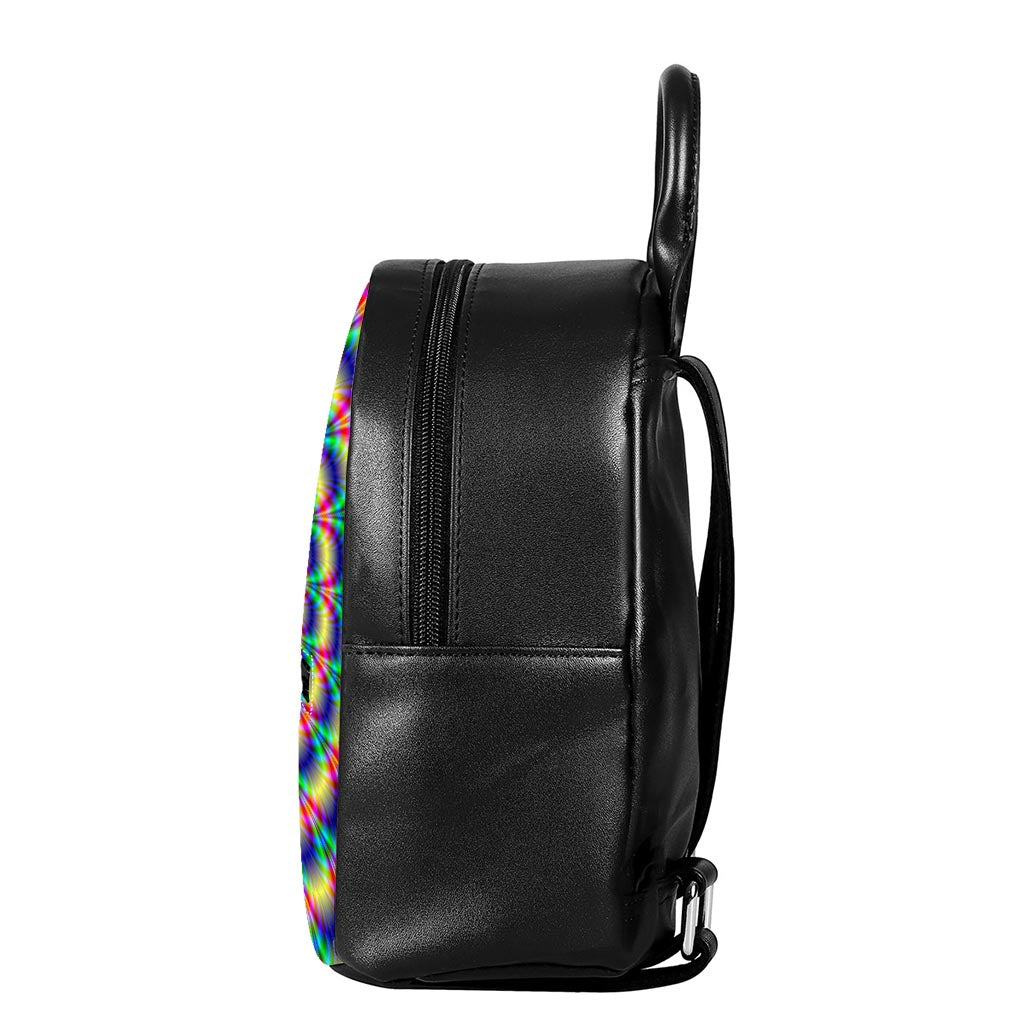 Psychedelic Explosion Optical Illusion Leather Backpack