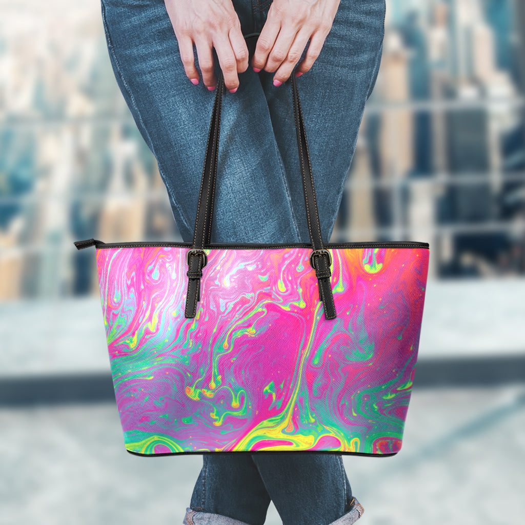 Psychedelic Formed Print Leather Tote Bag