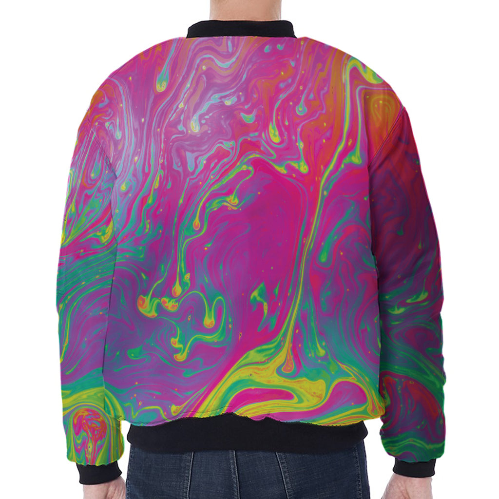 Psychedelic Formed Print Zip Sleeve Bomber Jacket