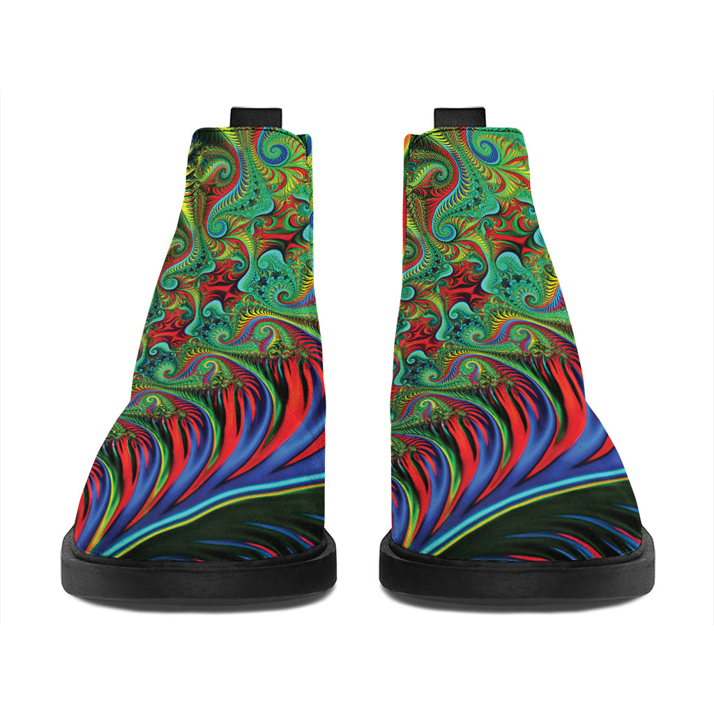 Psychedelic Fractal Print Flat Ankle Boots