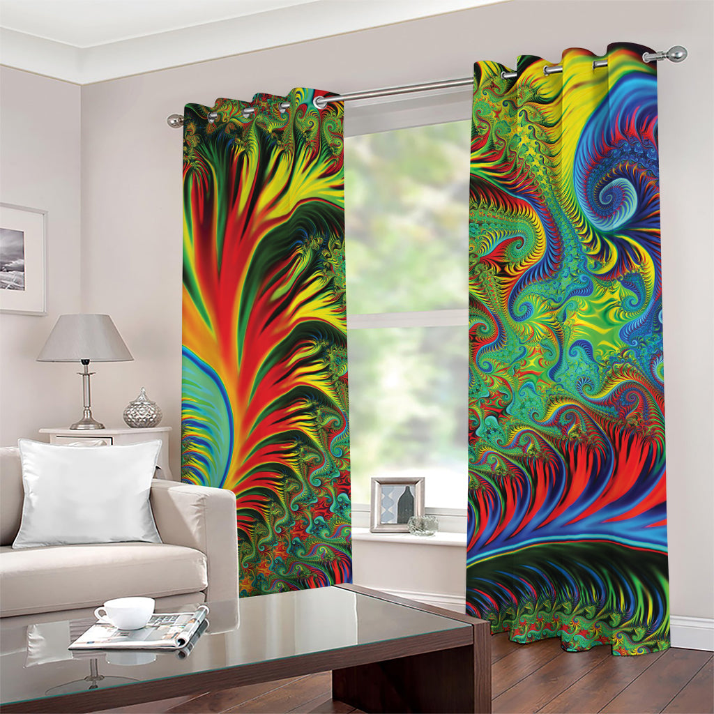 Psychedelic Fractal Print Grommet Curtains
