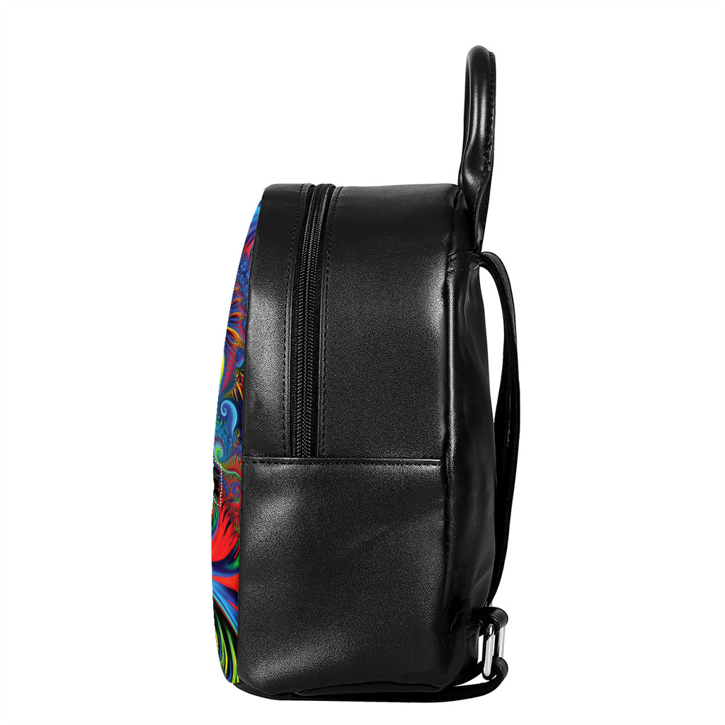 Psychedelic Fractal Print Leather Backpack