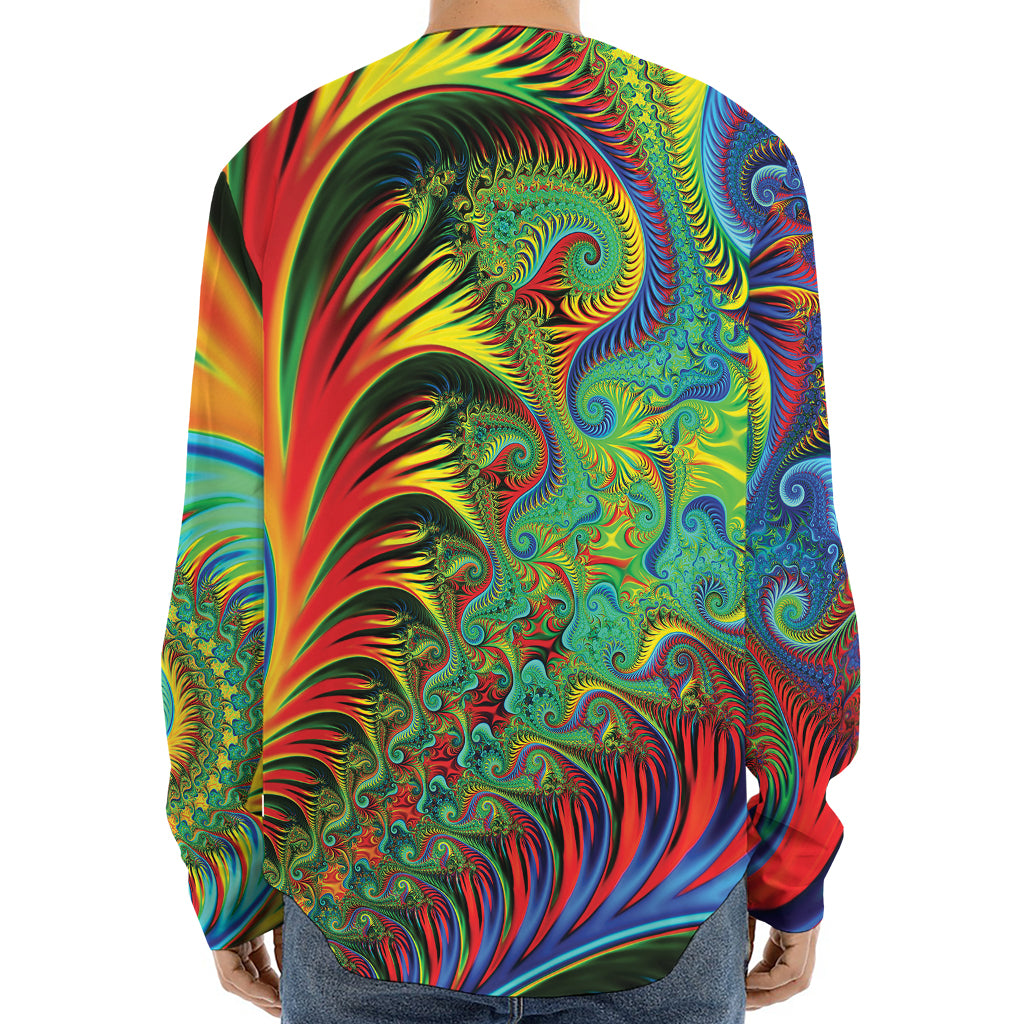 Psychedelic Fractal Print Long Sleeve Baseball Jersey