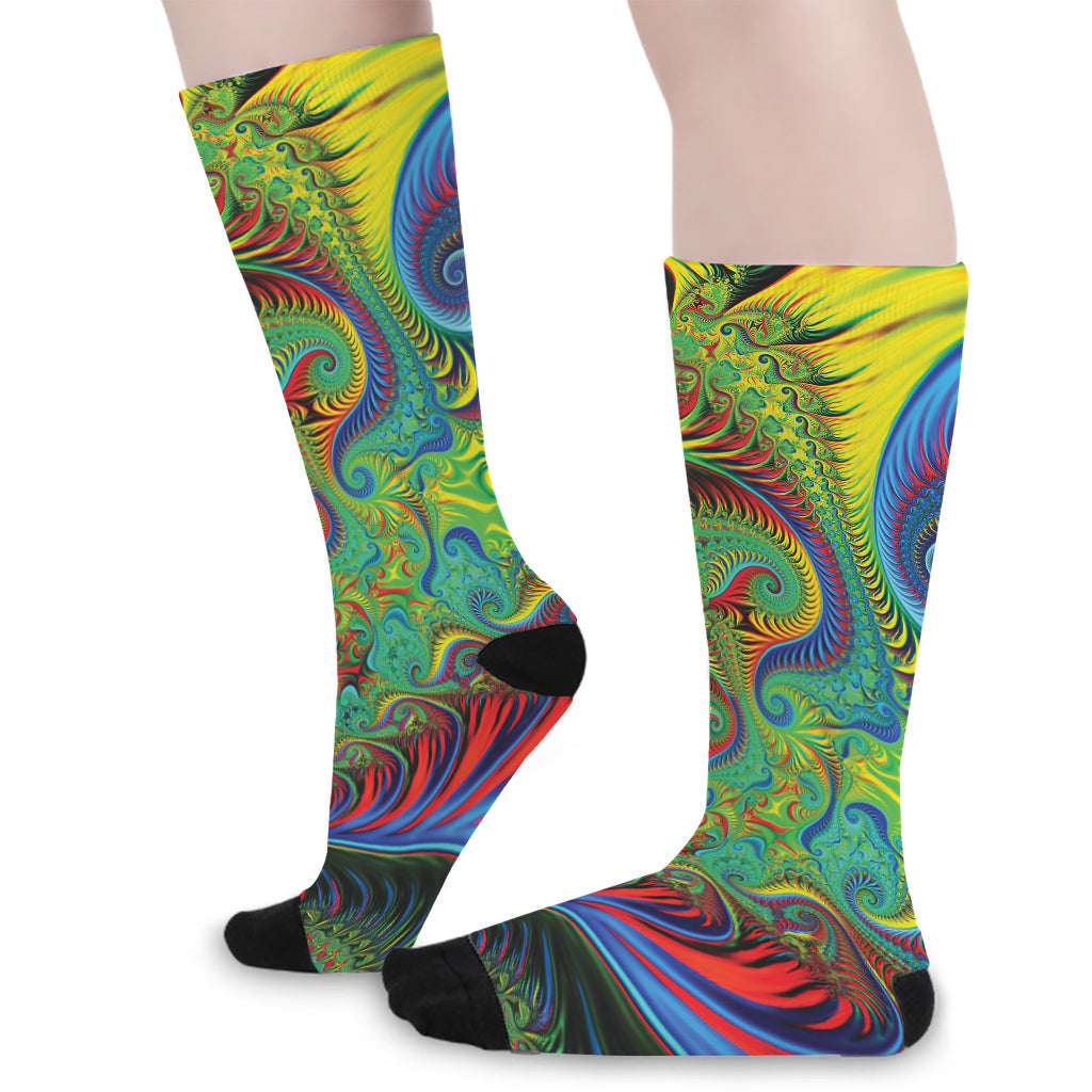 Psychedelic Fractal Print Long Socks
