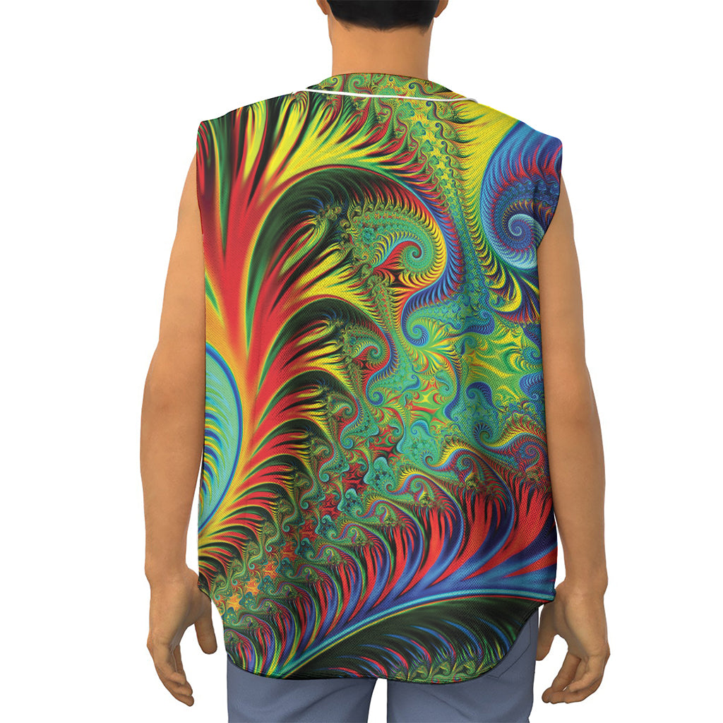 Psychedelic Fractal Print Sleeveless Baseball Jersey
