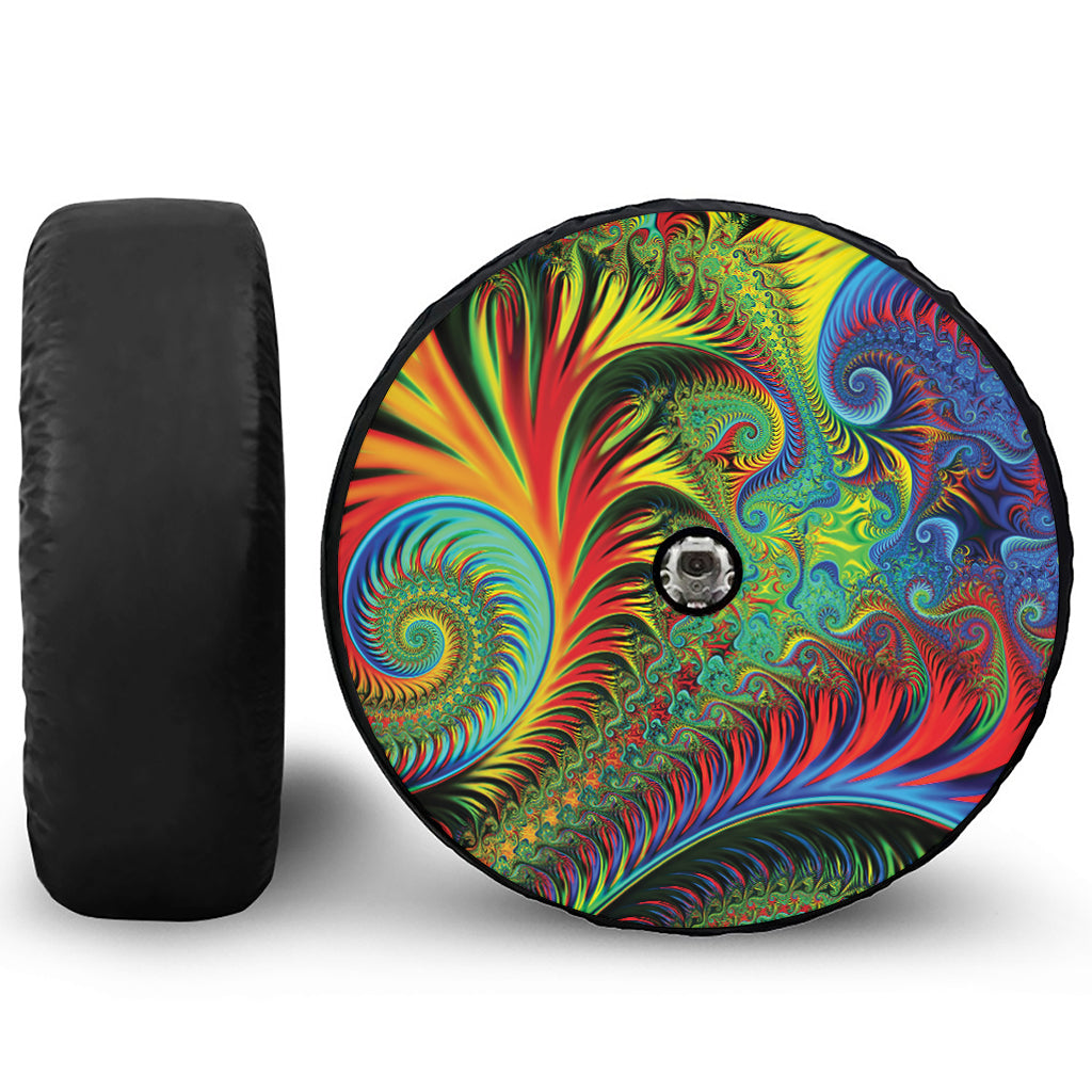 Psychedelic Fractal Print Tire Cover With Camera Hole