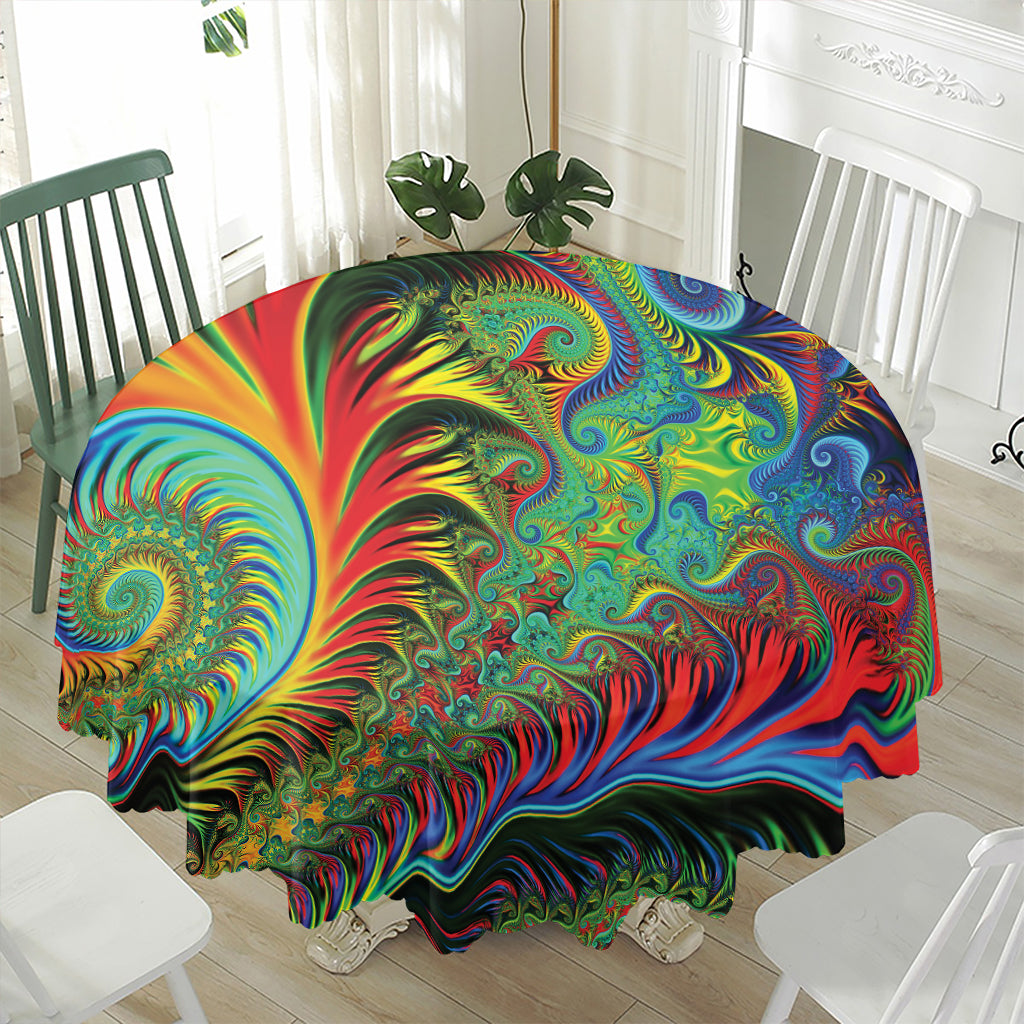 Psychedelic Fractal Print Waterproof Round Tablecloth