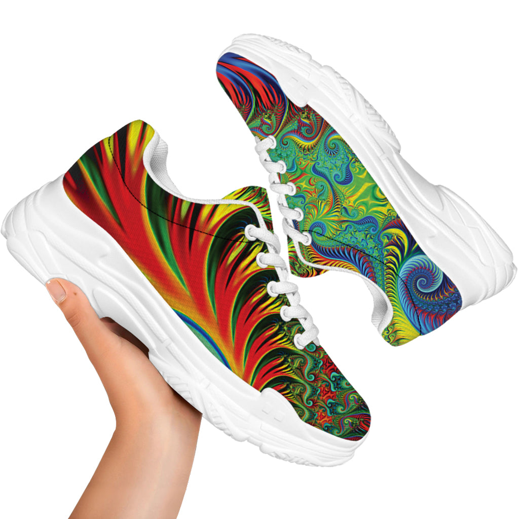 Psychedelic Fractal Print White Chunky Shoes