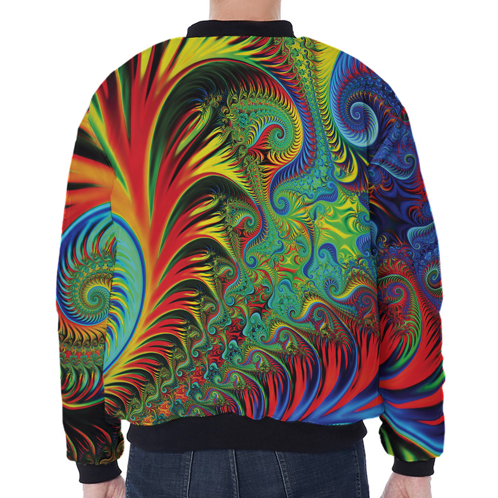 Psychedelic Fractal Print Zip Sleeve Bomber Jacket