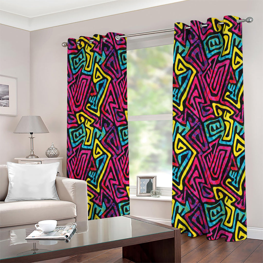 Psychedelic Funky Pattern Print Extra Wide Grommet Curtains