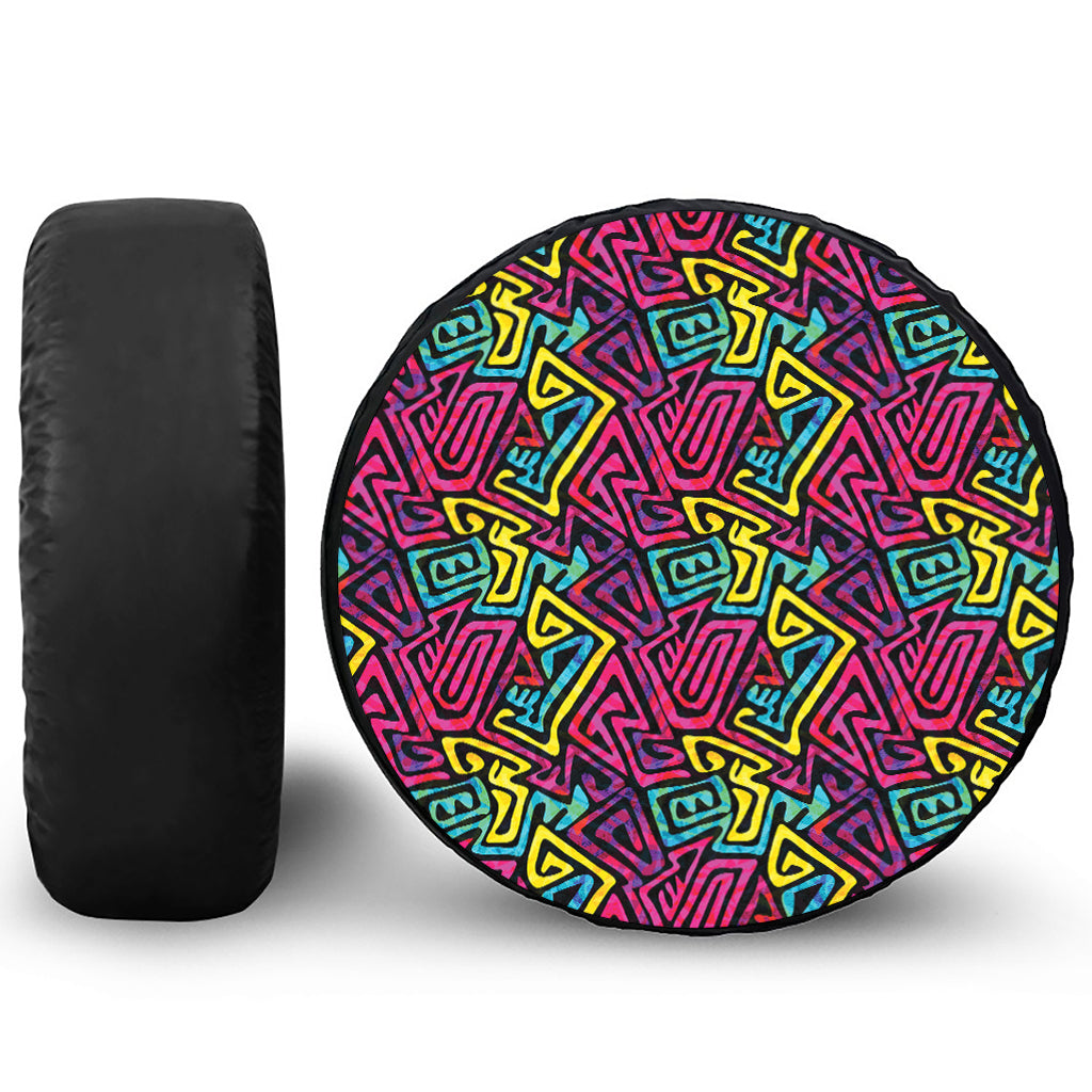Psychedelic Funky Pattern Print Leather Spare Tire Cover