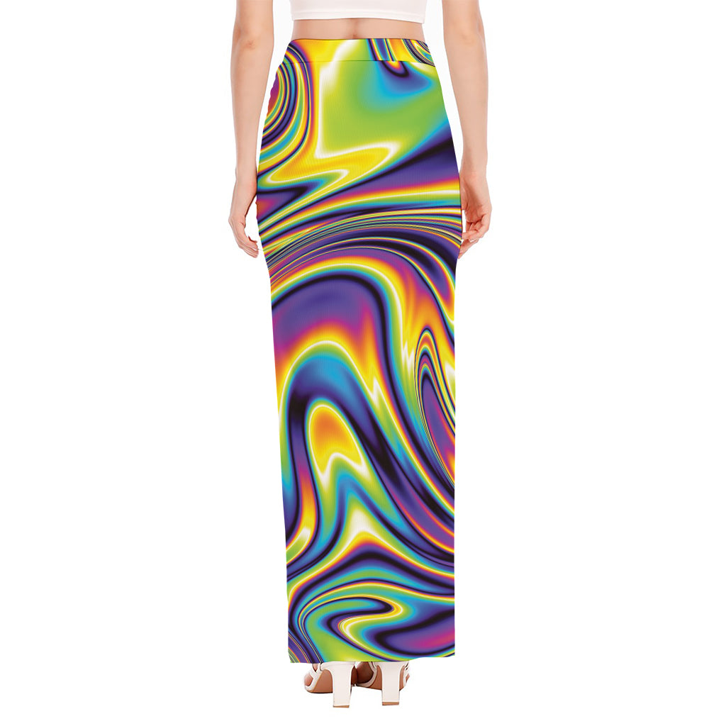 Psychedelic Gradient Print High Slit Maxi Skirt