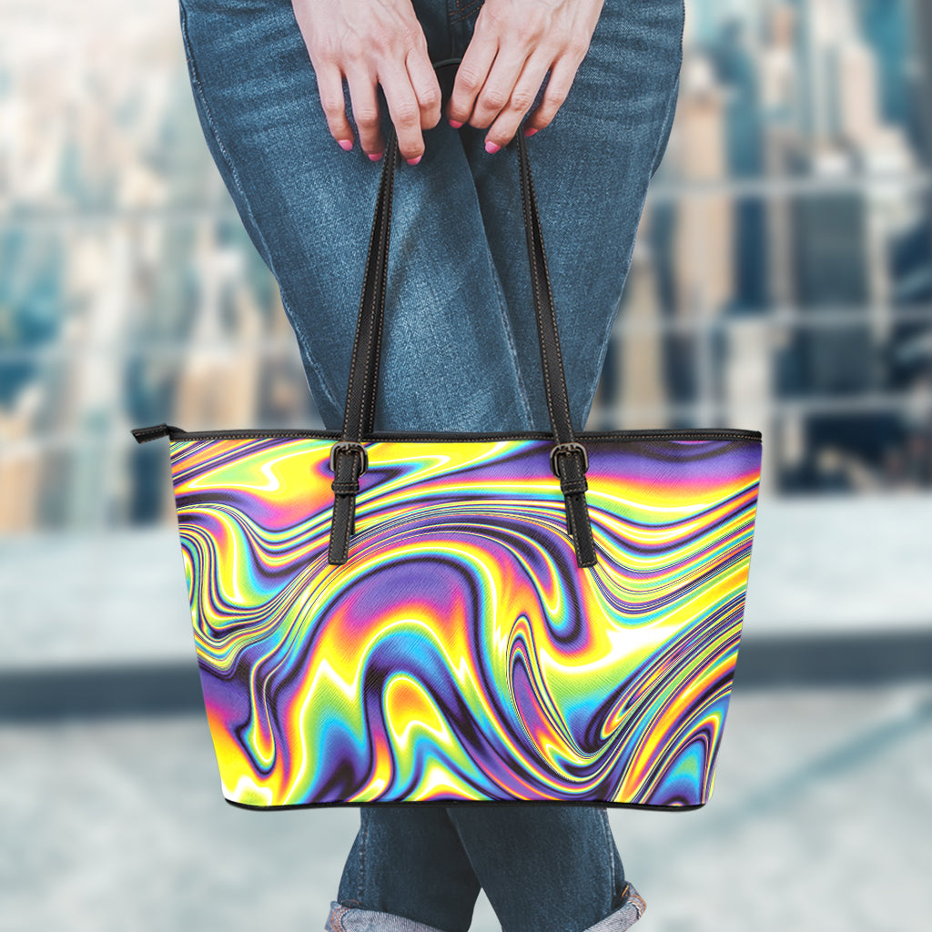 Psychedelic Gradient Print Leather Tote Bag