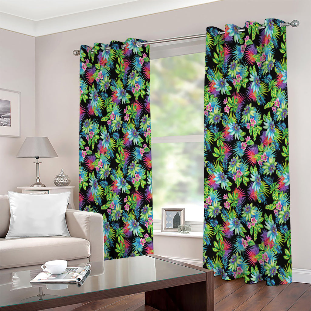 Psychedelic Hawaiian Flower Print Extra Wide Grommet Curtains