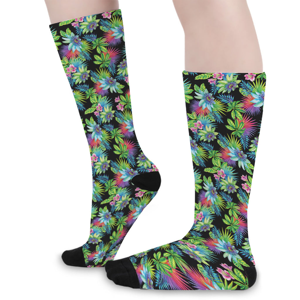 Psychedelic Hawaiian Flower Print Long Socks