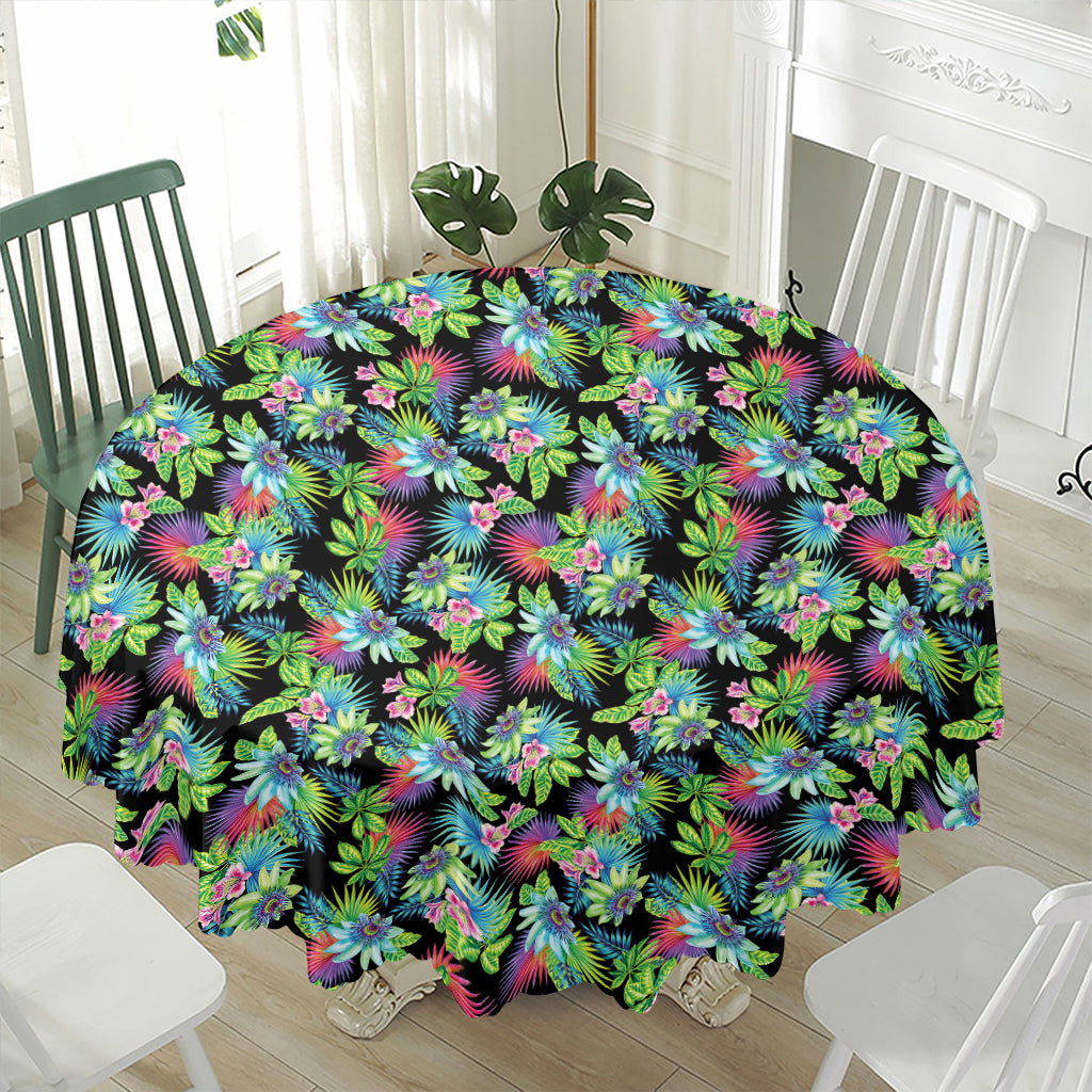 Psychedelic Hawaiian Flower Print Waterproof Round Tablecloth