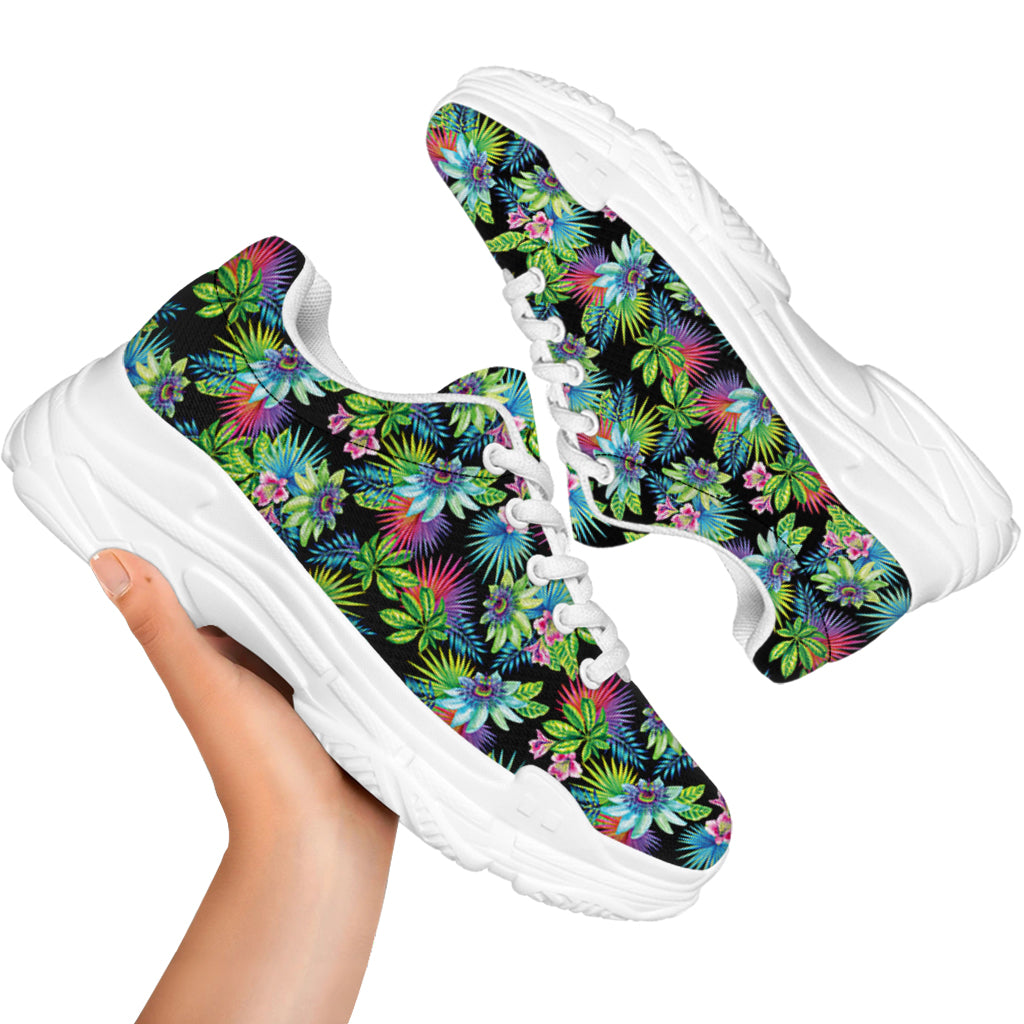 Psychedelic Hawaiian Flower Print White Chunky Shoes