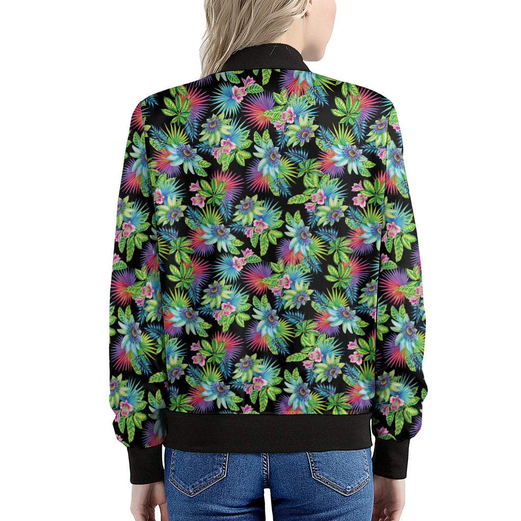 Psychedelic Hawaiian Flower Print Women's Bomber Jacket