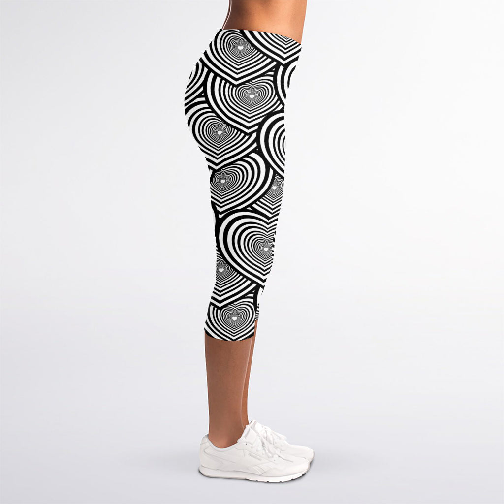 Psychedelic Heart Pattern Print Women's Capri Leggings