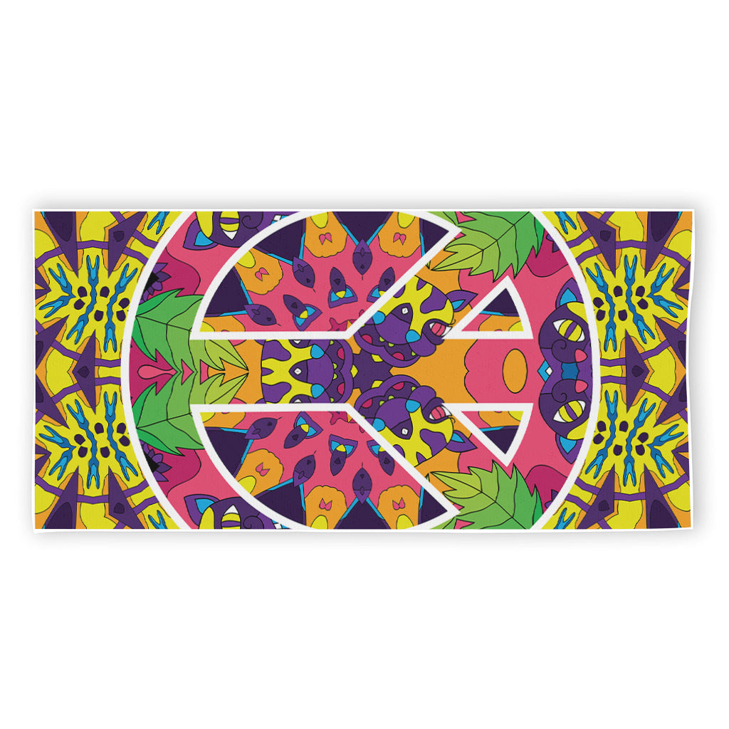 Psychedelic Hippie Peace Sign Print Beach Towel