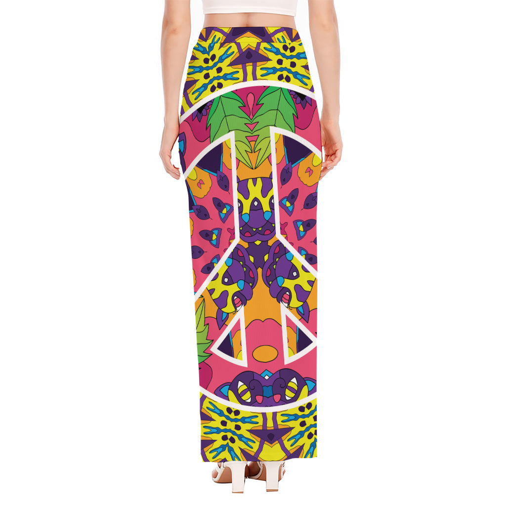 Psychedelic Hippie Peace Sign Print High Slit Maxi Skirt