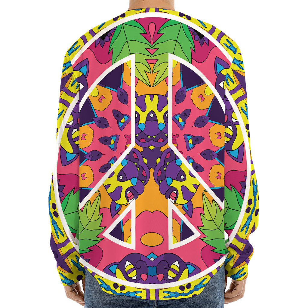 Psychedelic Hippie Peace Sign Print Long Sleeve Baseball Jersey