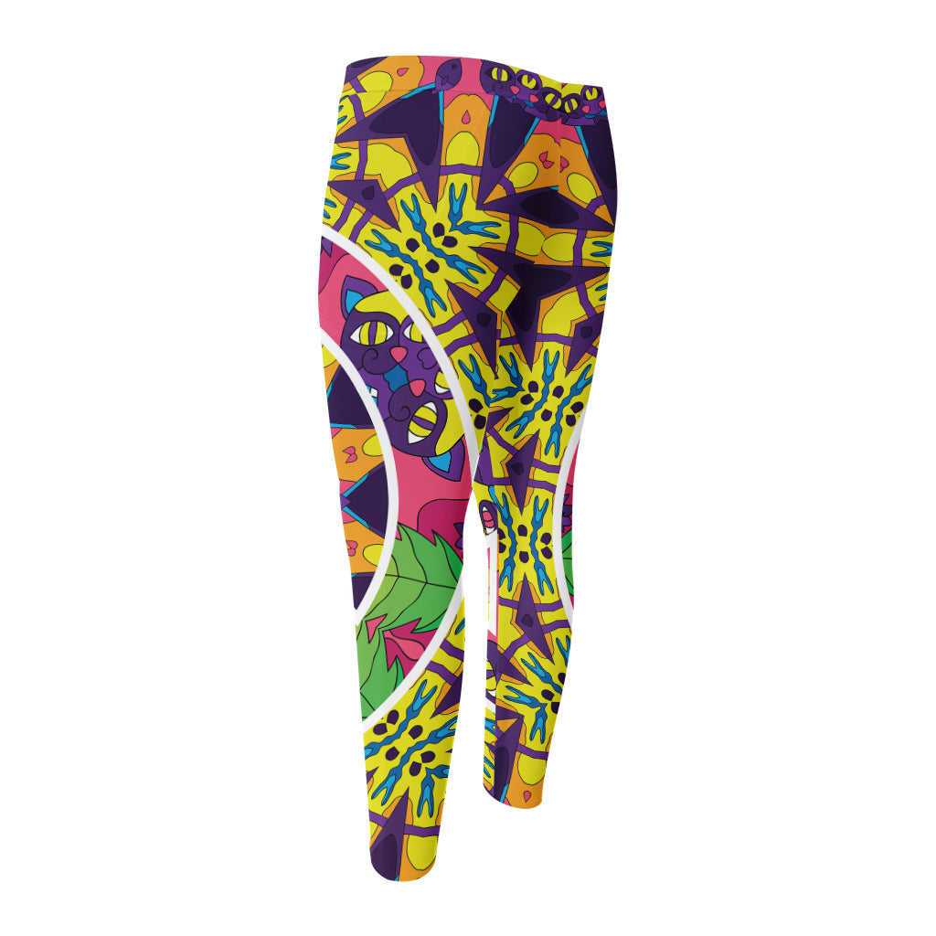 Psychedelic Hippie Peace Sign Print Men's Compression Pants
