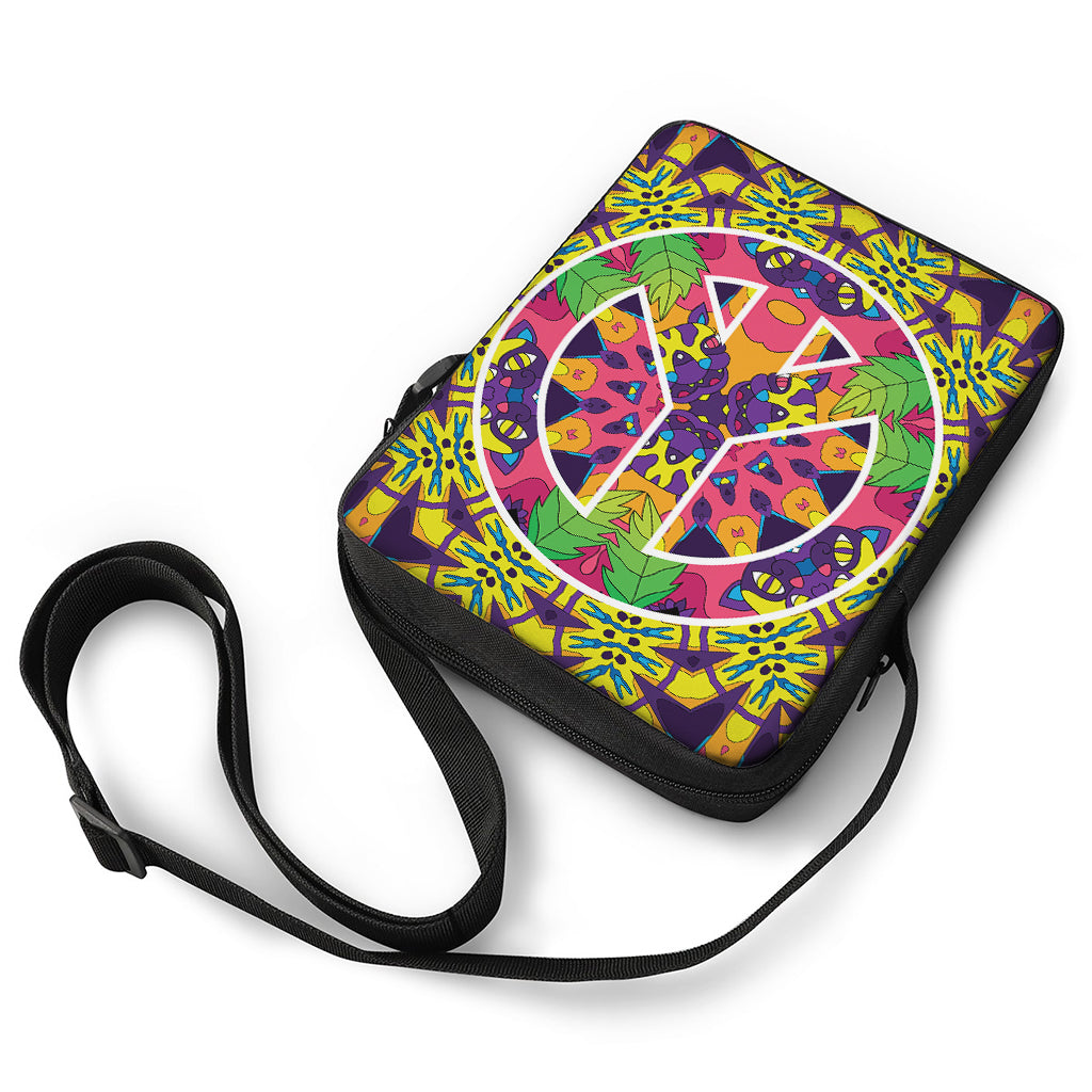 Psychedelic Hippie Peace Sign Print Rectangular Crossbody Bag