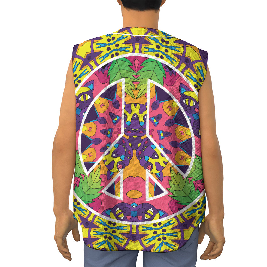 Psychedelic Hippie Peace Sign Print Sleeveless Baseball Jersey
