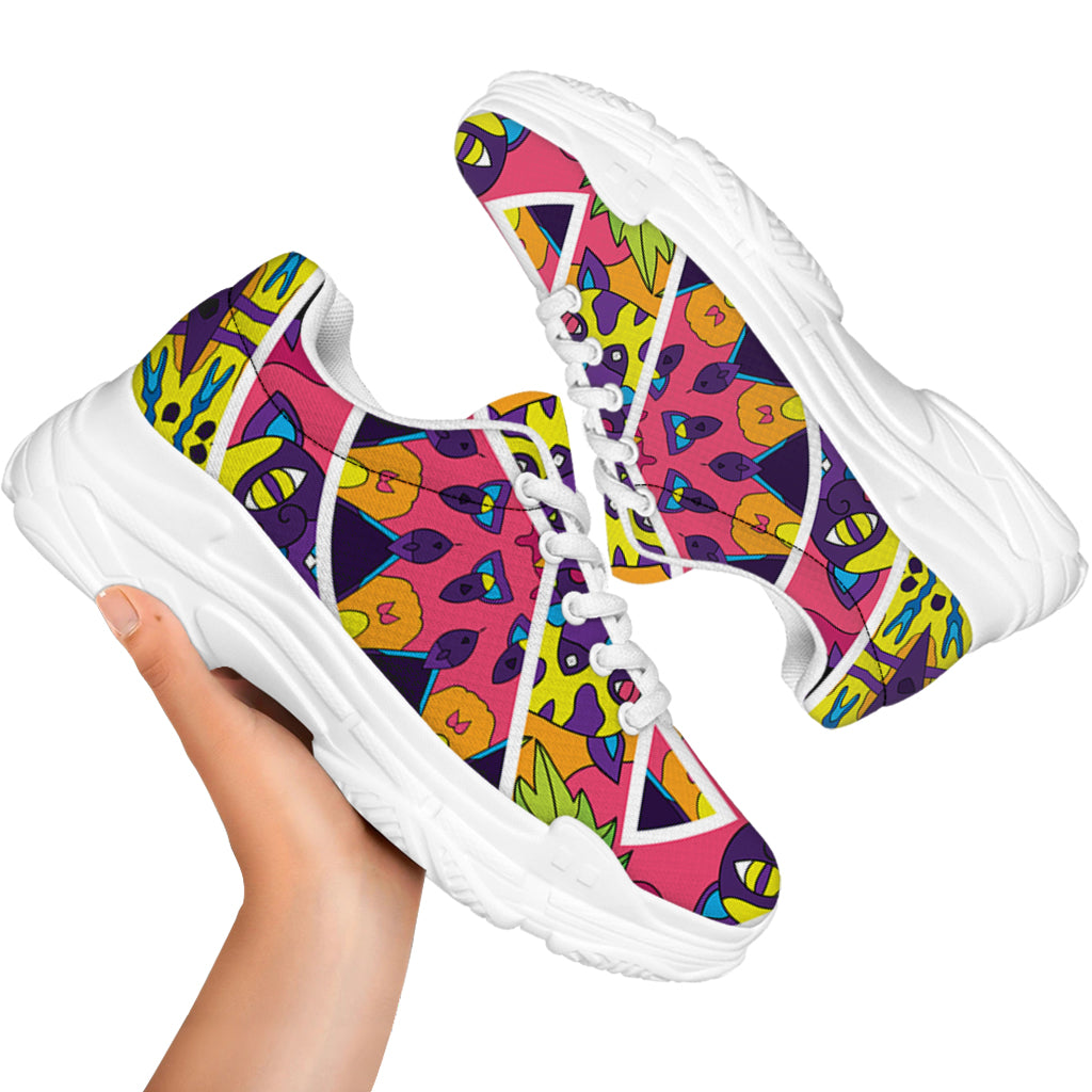 Psychedelic Hippie Peace Sign Print White Chunky Shoes