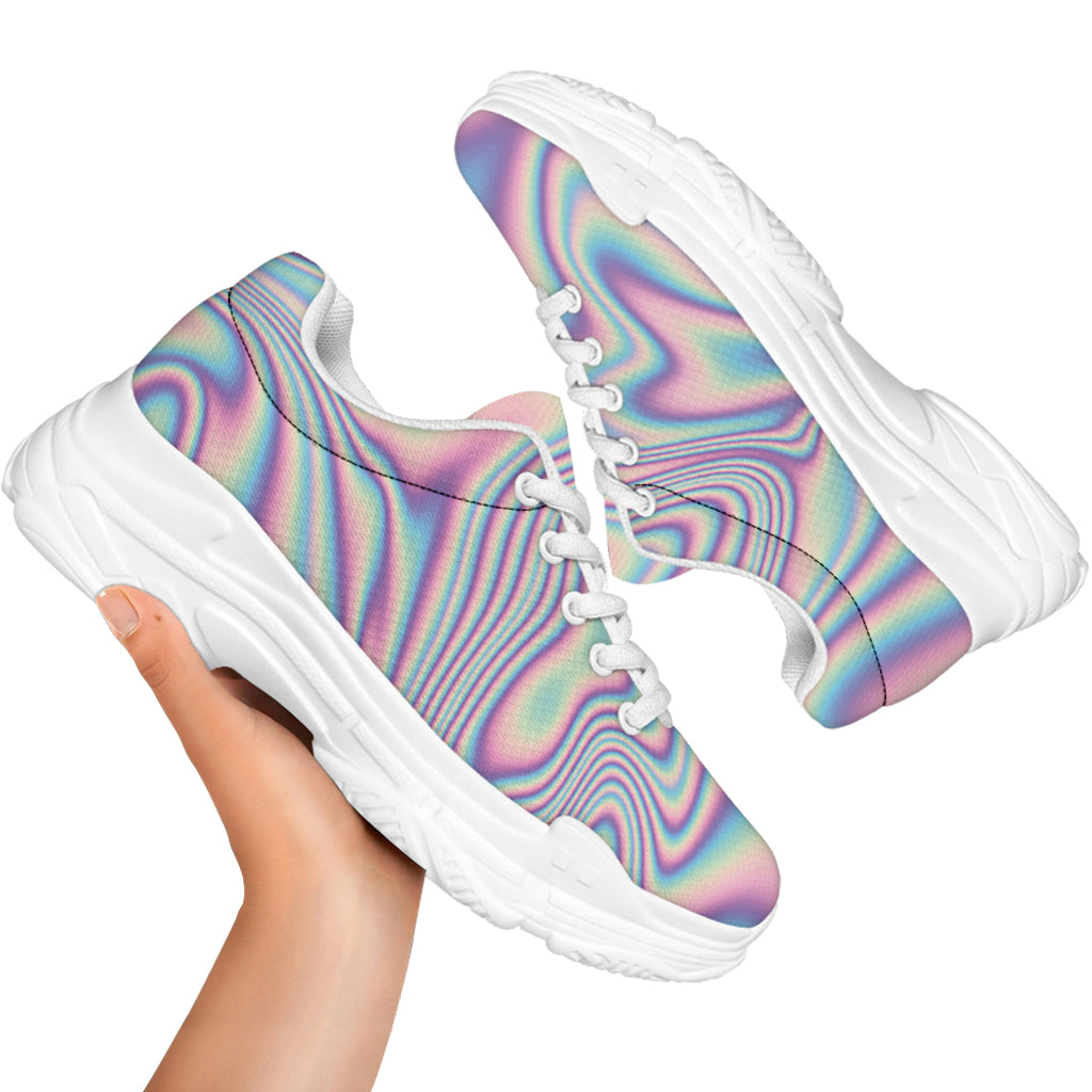 Psychedelic Holographic Print White Chunky Shoes