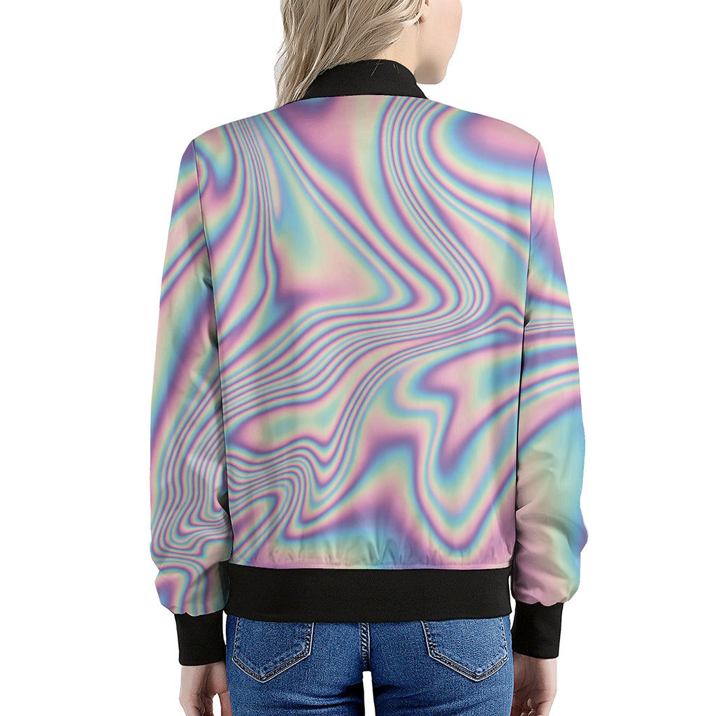 Psychedelic Holographic Print Women's Bomber Jacket